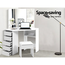 Load image into Gallery viewer, Corner Dressing Table With Mirror Stool White Mirrors