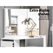 Load image into Gallery viewer, Corner Dressing Table With Mirror Stool White Mirrors