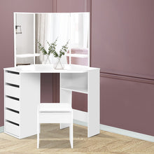 Load image into Gallery viewer, Corner Dressing Table With Mirror Stool White Mirrors