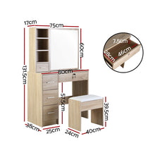 Load image into Gallery viewer, Artiss Dressing Table Stool Set Slide Mirror Makeup Vanity Desk Chair Drawer Oak