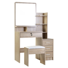 Load image into Gallery viewer, Artiss Dressing Table Mirror Stool Set Vanity Makeup Desk Organizer Drawer Oak
