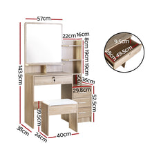 Load image into Gallery viewer, Artiss Dressing Table Mirror Stool Set Vanity Makeup Desk Organizer Drawer Oak
