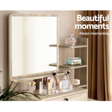 Load image into Gallery viewer, Artiss Dressing Table Mirror Stool Set Vanity Makeup Desk Organizer Drawer Oak