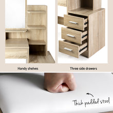 Load image into Gallery viewer, Artiss Dressing Table Mirror Stool Set Vanity Makeup Desk Organizer Drawer Oak