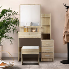Load image into Gallery viewer, Artiss Dressing Table Mirror Stool Set Vanity Makeup Desk Organizer Drawer Oak
