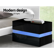 Load image into Gallery viewer, Modern design 2 Drawers RGB LED Side High Gloss Black Bedside Table