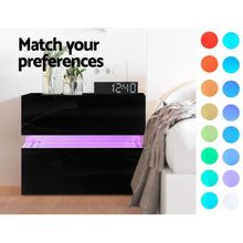 Load image into Gallery viewer, Modern design 2 Drawers RGB LED Side High Gloss Black Bedside Table