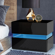 Load image into Gallery viewer, Modern design 2 Drawers RGB LED Side High Gloss Black Bedside Table