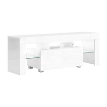 Load image into Gallery viewer, 130cm RGB LED White Gloss with Tempered Glass Shelf TV Cabinet Entertainment Unit