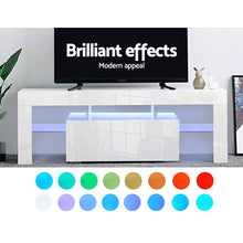 Load image into Gallery viewer, 130cm RGB LED White Gloss with Tempered Glass Shelf TV Cabinet Entertainment Unit