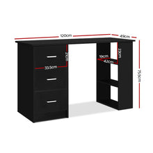 Load image into Gallery viewer, 3 Drawers 120cm Black Office Computer Desk