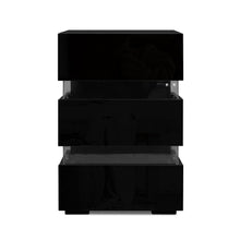 Load image into Gallery viewer, Artiss Bedside Table Side Unit RGB LED Lamp 3 Drawers Nightstand Gloss Furniture Black