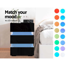 Load image into Gallery viewer, Artiss Bedside Table Side Unit RGB LED Lamp 3 Drawers Nightstand Gloss Furniture Black