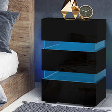 Load image into Gallery viewer, Artiss Bedside Table Side Unit RGB LED Lamp 3 Drawers Nightstand Gloss Furniture Black