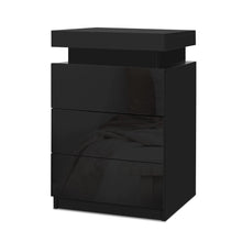 Load image into Gallery viewer, Artiss Bedside Tables Side Table 3 Drawers RGB LED High Gloss Nightstand Black