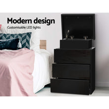 Load image into Gallery viewer, Artiss Bedside Tables Side Table 3 Drawers RGB LED High Gloss Nightstand Black