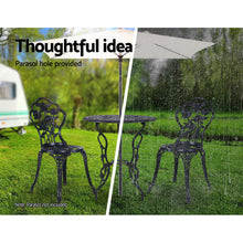 Load image into Gallery viewer, Gardeon 3PC Outdoor Setting Cast Aluminium Bistro Table Chair Patio Black