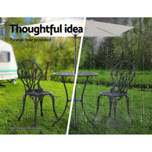 Load image into Gallery viewer, Gardeon 3PC Outdoor Setting Cast Aluminium Bistro Table Chair Patio Black