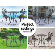 Load image into Gallery viewer, Gardeon 3PC Outdoor Setting Cast Aluminium Bistro Table Chair Patio Bronze
