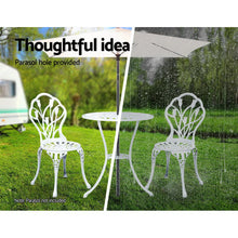 Load image into Gallery viewer, Gardeon 3PC Outdoor Setting Cast Aluminium Bistro Table Chair Patio White
