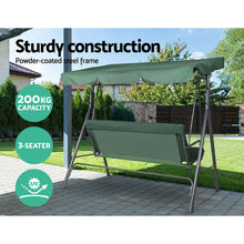 Load image into Gallery viewer, 3 Seater Garden Backyard Canopy Swing Chair - Dark Green