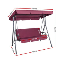 Load image into Gallery viewer, 3 Seater Garden Backyard Canopy Swing Chair - Wine red