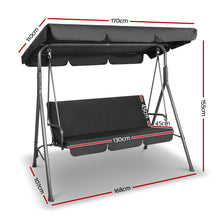 Load image into Gallery viewer, 3 Seater Bench Seat Canopy Swing Chair - Black