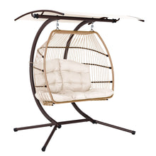 Load image into Gallery viewer, Exotic Wicker Rattan Egg Hanging Pod Swing Chair with Stand - Latte