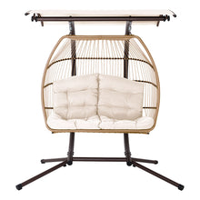 Load image into Gallery viewer, Exotic Wicker Rattan Egg Hanging Pod Swing Chair with Stand - Latte