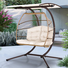 Load image into Gallery viewer, Exotic Wicker Rattan Egg Hanging Pod Swing Chair with Stand - Latte