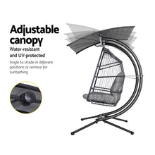 Load image into Gallery viewer, Exotic Wicker Rattan Egg Hanging Pod Swing Chair with Stand - Grey