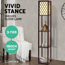 Load image into Gallery viewer, Artiss Floor Lamp 3 Tier Shelf Storage LED Light Stand Home Room Pattern Brown