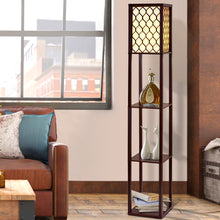 Load image into Gallery viewer, Artiss Floor Lamp 3 Tier Shelf Storage LED Light Stand Home Room Pattern Brown