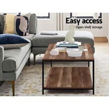 Load image into Gallery viewer, Artiss Coffee Table Wooden Rustic Vintage Storage Shelf Metal Frame Black