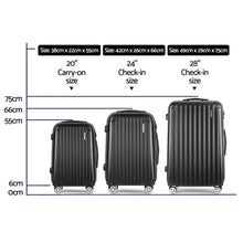 Load image into Gallery viewer, Wanderlite 3pcs Luggage Trolley Set Travel Suitcase Hard Case Carry On Bag Black