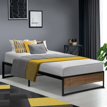 Load image into Gallery viewer, Metal Bed Frame Single Size Mattress Base Platform Foundation Wooden Black OSLO