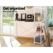 Load image into Gallery viewer, Metal Desk with Shelves - White with Oak Top