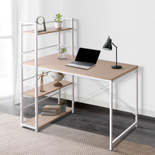 Load image into Gallery viewer, Metal Desk with Shelves - White with Oak Top