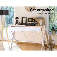 Load image into Gallery viewer, Artiss Metal Desk with Drawer - White with Oak Top