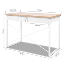 Load image into Gallery viewer, Artiss Metal Desk with Drawer - White with Wooden Top