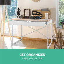 Load image into Gallery viewer, Artiss Metal Desk with Drawer - White with Wooden Top