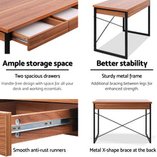 Load image into Gallery viewer, Artiss Metal Desk with Drawer - Walnut