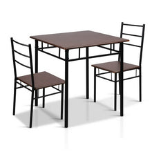 Load image into Gallery viewer, Walnut & Black Metal Table and Chairs Dining Set