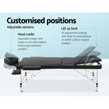 Load image into Gallery viewer, Zenses Portable 75cm wide 3 Fold Portable Aluminium Massage Table - Black