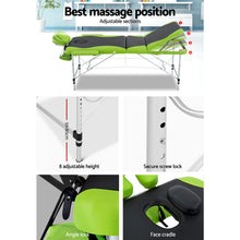 Load image into Gallery viewer, Zenses 3 Fold Portable 75 cm Aluminium Massage Table - Green & Black