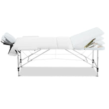Load image into Gallery viewer, Zenses Portable 75cm wide 3 Fold Portable Aluminium Massage Table - White