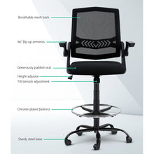 Load image into Gallery viewer, Artiss Office Chair Veer Drafting Stool Mesh Chairs Flip Up Armrest Black