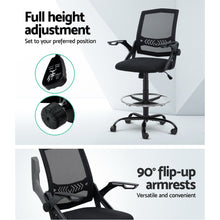 Load image into Gallery viewer, Artiss Office Chair Veer Drafting Stool Mesh Chairs Flip Up Armrest Black