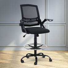 Load image into Gallery viewer, Artiss Office Chair Veer Drafting Stool Mesh Chairs Flip Up Armrest Black