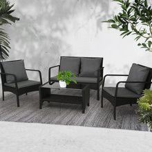 Load image into Gallery viewer, 4 pcs Outdoor Rattan Patio Lounge Set - Black